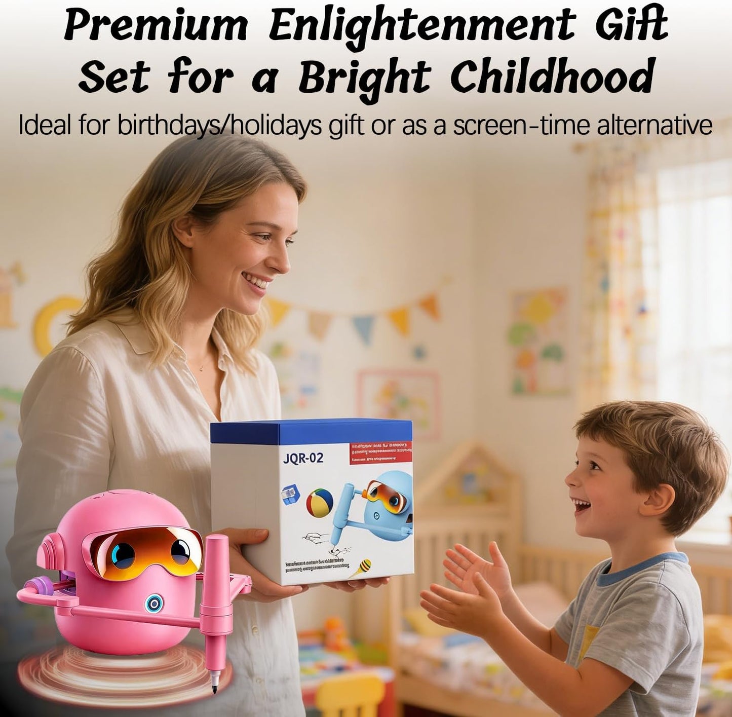 Montessori Drawing Robot for Children Aged 3-12 with 100 Cards, 12 Colorful Pens, and 4 Paintbrushes - Educational Voice-Activated Early Learning Gift for Boys and Girls